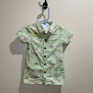 Janie and Jack 0-3 months Green Safari Button-Down Romper